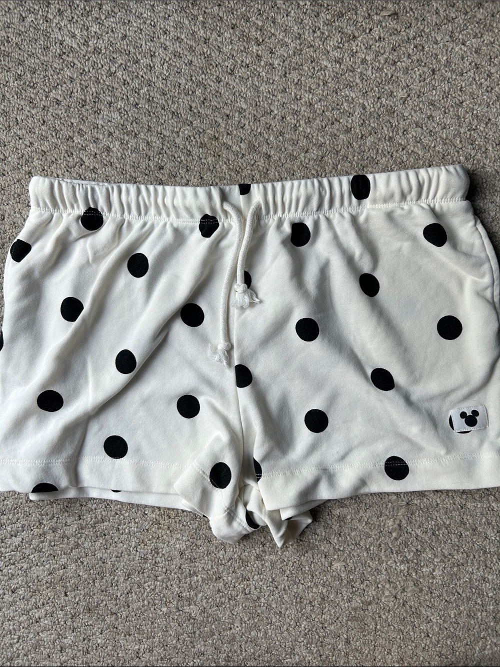 Disney White Polka Dot Athletic Shorts with Black Dots